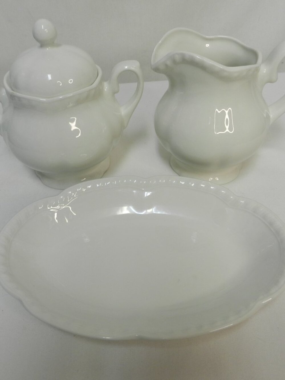 Johnson Brothers made in Staffordshire England white Creamer Sugar bowl & Plate